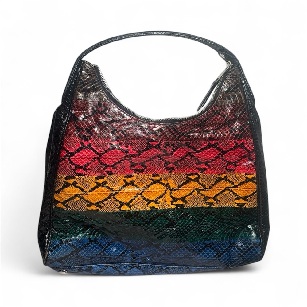 Badgley Mischka Red, Orange, Green, Blue Snakeskin Hobo Bag